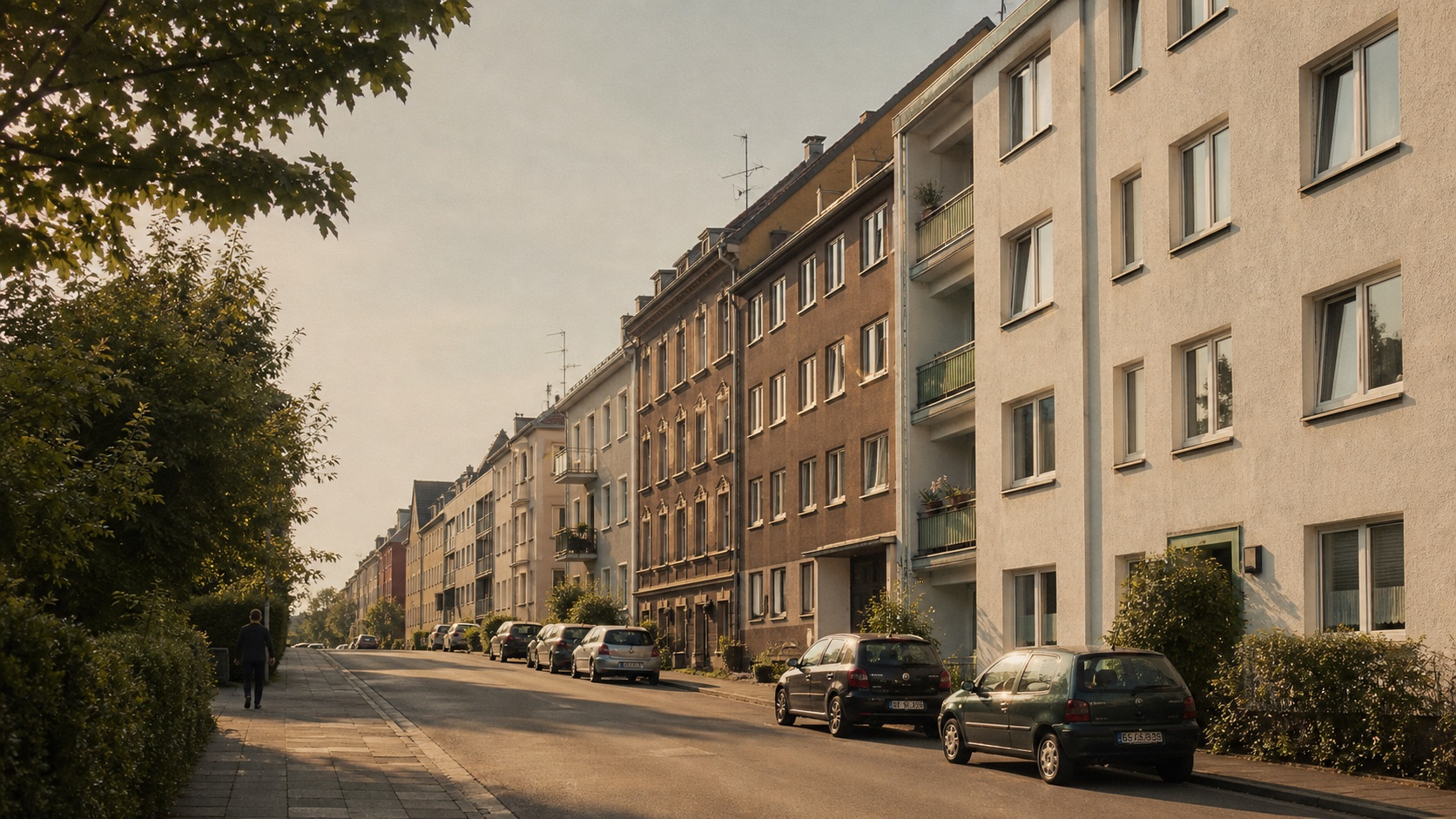 Mehrfamilienhäuser in einer ruhigen Wohnstraße als möglicher Ort für die erste eigene Wohnung