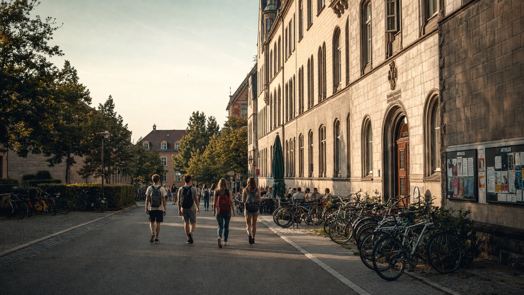 Familien und ältere Menschen in einer deutschen Ortsmitte als Symbol für demografischen Wandel