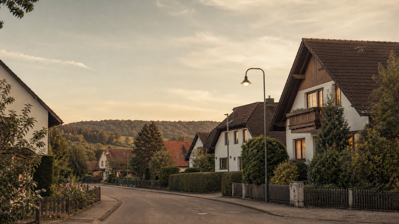 Ruhige Wohnstraße als Symbol für Sicherheitsgefühl bei der Wohnortsuche