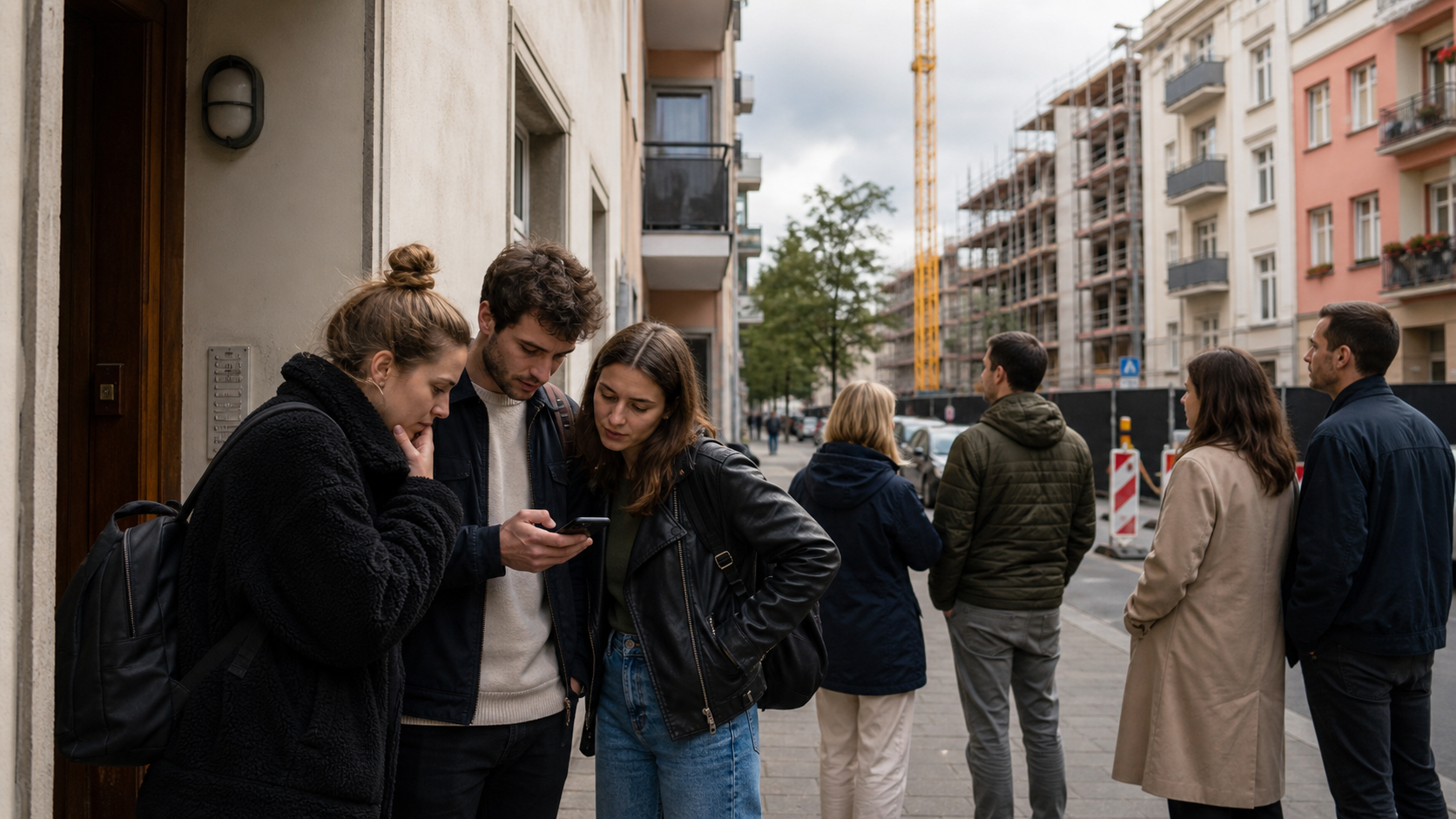 Angespannter Wohnungsmarkt mit Mietinteressenten und Wohnhäusern