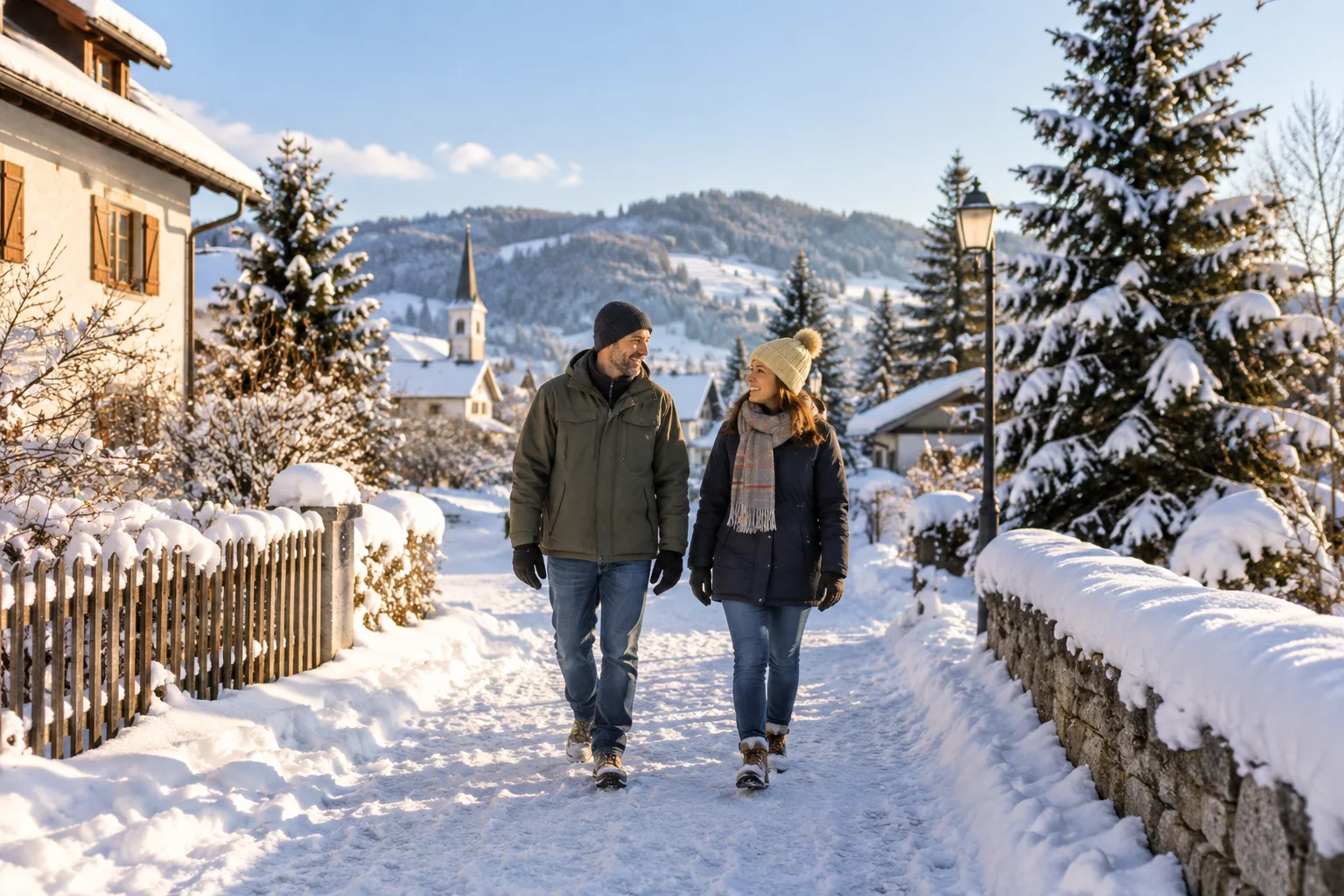 Generiertes Motiv: Spaziergang durch ein verschneites Wohnviertel